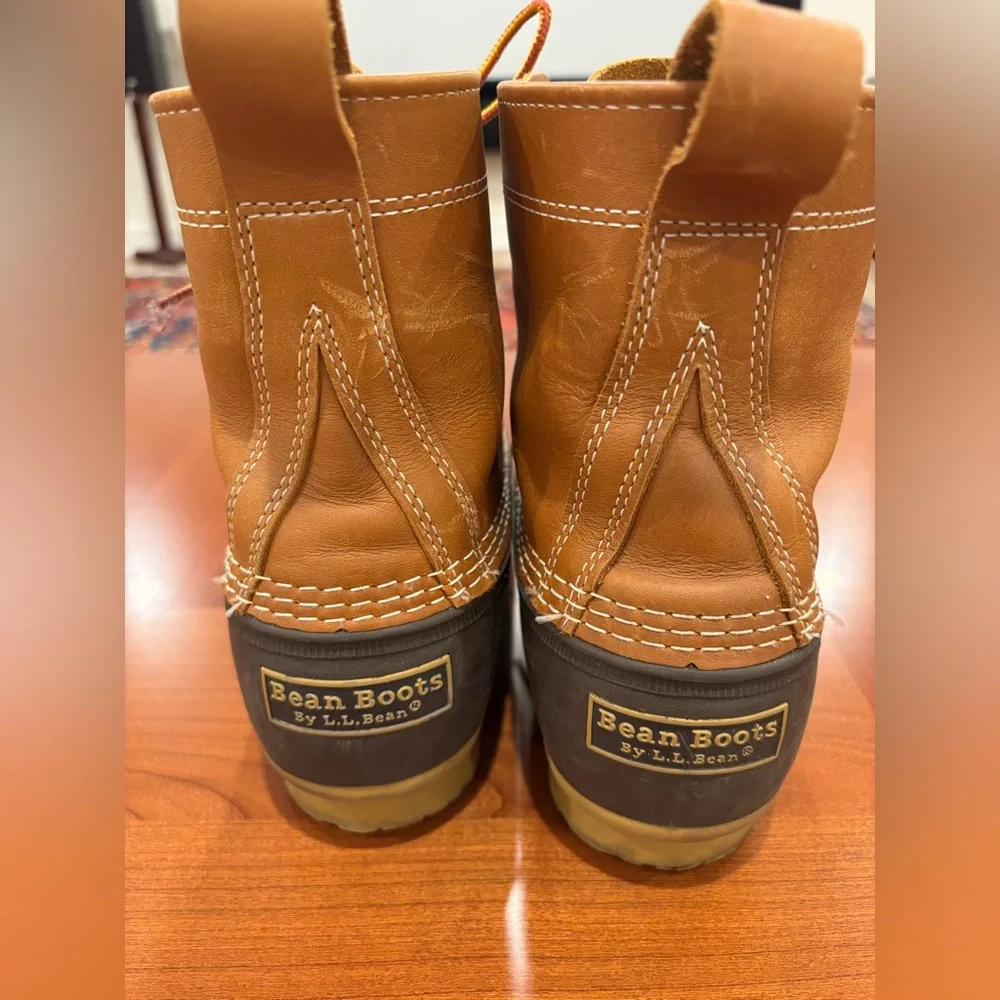 L.L. Bean Men's Tan and Brown Rain Boots/Duck Boots, 8” tall, size 11 M